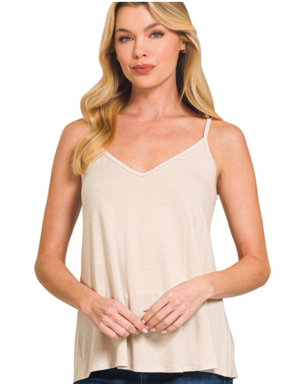 Zenana TWO-WAY V AND SCOOP NECK REVERSIBLE SPAGHETTI CAMI